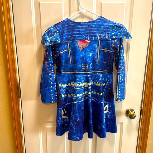 Kids Evie from Disney Descendants Inspired Blue and Gold Long Sleeve Dress - Picture 2 of 7